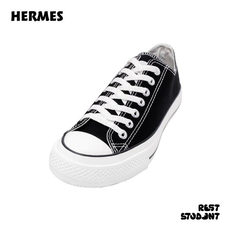 Sepatu Warrior Hermes Low - Black White