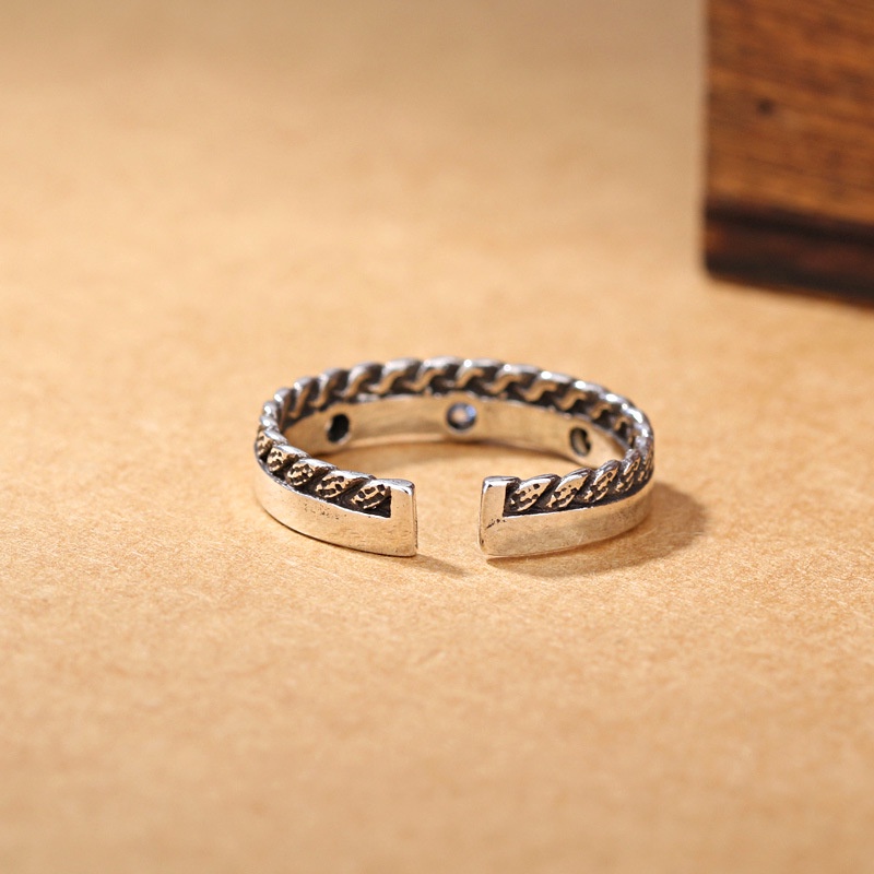cincin perak 925 asli untuk wanita/Cincin yang Dapat Disesuaikan, Perhiasan Retro Tiga Mata