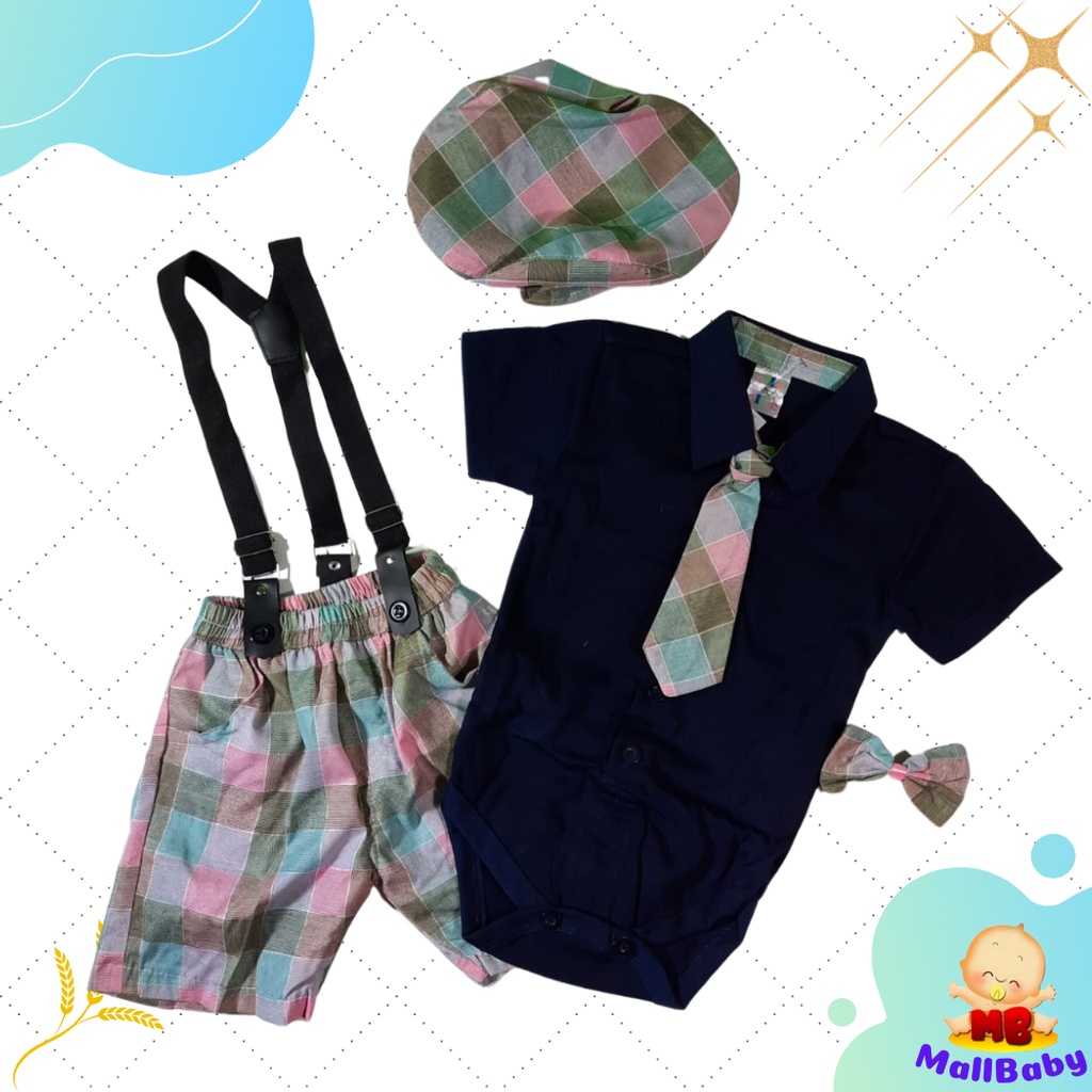 Baju Jalan Bayi Laki Laki 0 3 6 9 12 Bulan Setelan Jumper Set Dasi Suspender Topi Bradley