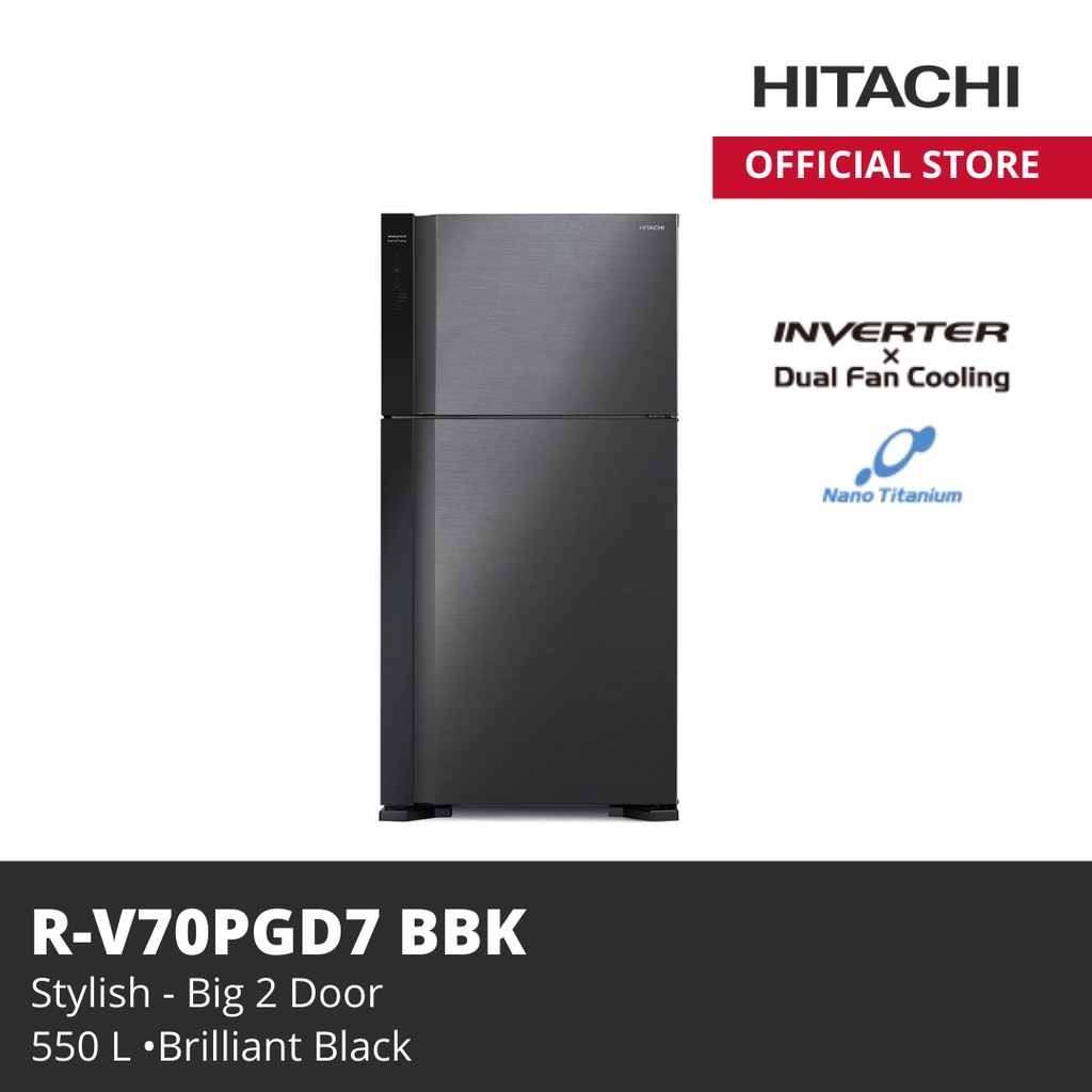 HITACHI KULKAS R-V70PGD7 BBK 550 L Stylish Big 2 Door RV70PGD7