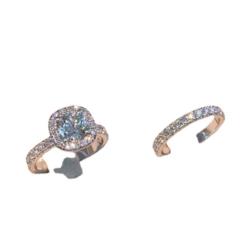 [ 2pcs/Set Fashion Simple Silver  Inlaid Zircon Rings Diamond  Finger Ring For Girl Friend ]