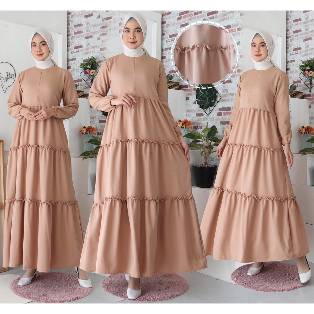 (JAMIN REALPICT) Gamis Khanza Busui Moscrepe Import Rempel Baju Muslim KEBAYA Long Maxi Dress Murah