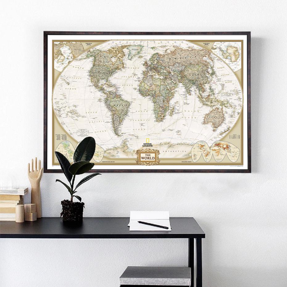 Poster Peta Dunia Large Vintage World Map 104 x 69 cm / Wallpaper Dinding Murah / Walstiker Dinding Wallpaper