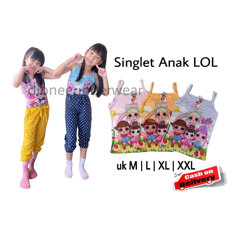 3 Pcs Tanktop Kaos Singlet Anak Perempuan Cewek LOL 2-12 th / Baju Anak Cewek LOL Kaos Anak LOL