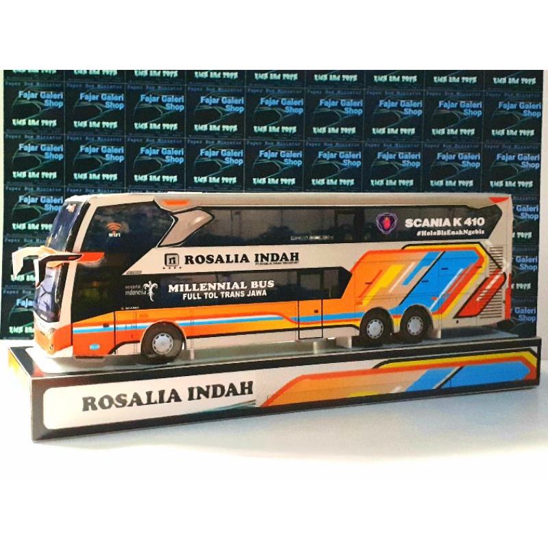 Miniatur Papercraft Bus Rosalia Indah Doubel Decker.