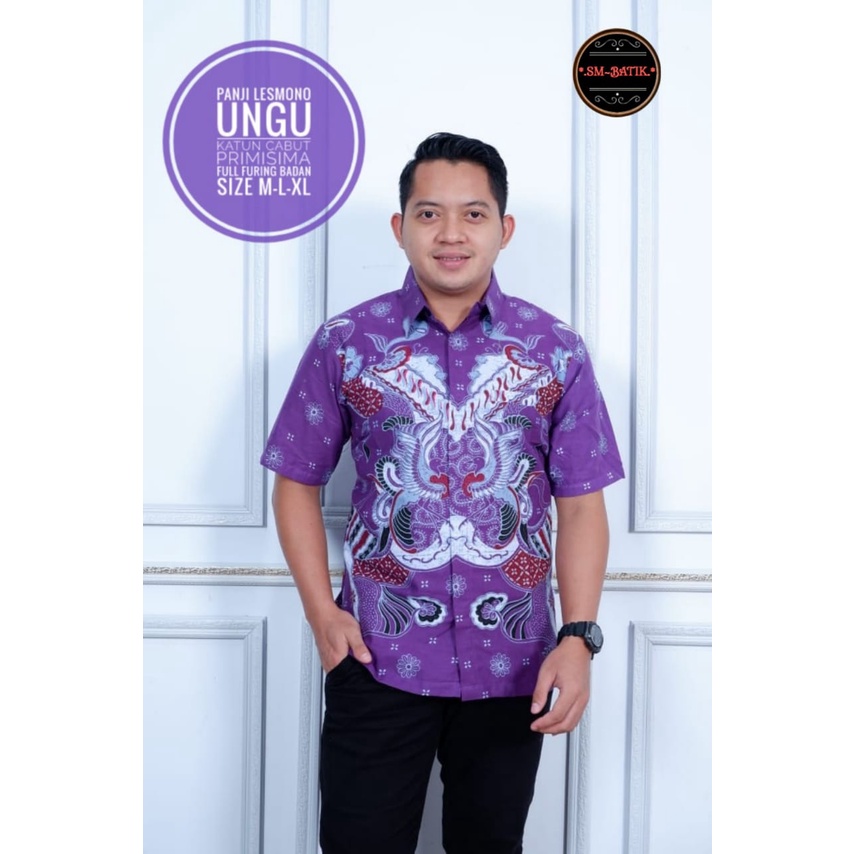 baju batik pria dewasa PANJI LESMONO UNGU BATIK S M L XL XXL BAJU PREMIUM BSO OFFICIAL