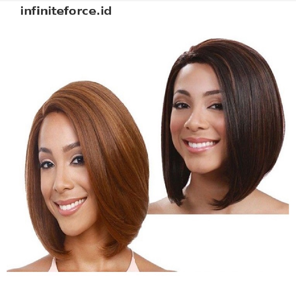 Wig Rambut Palsu Model Bob Pendek Lurus Tanpa Lem Untuk Wanita