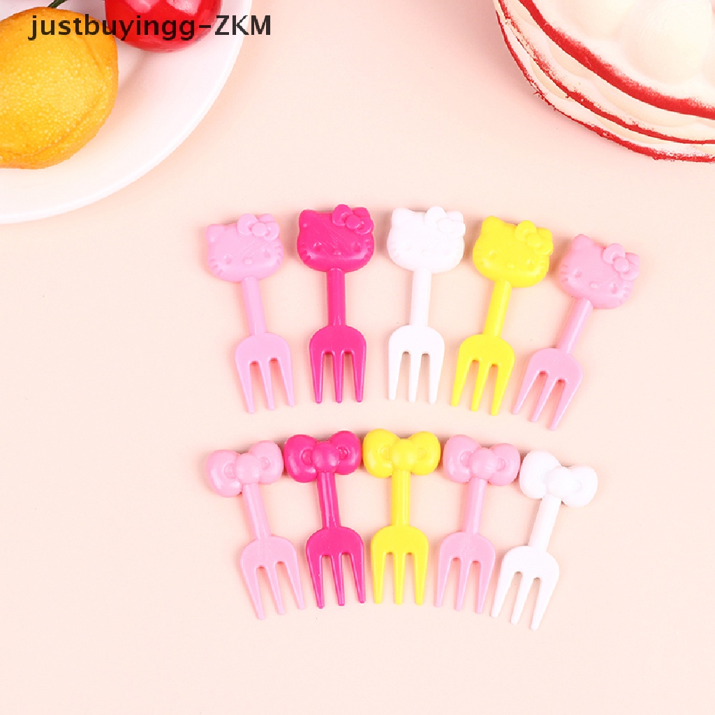 10 Pcs Garpu Buah / Kue / Dessert / Bento Mini Motif Kartun Hewan Untuk Anak