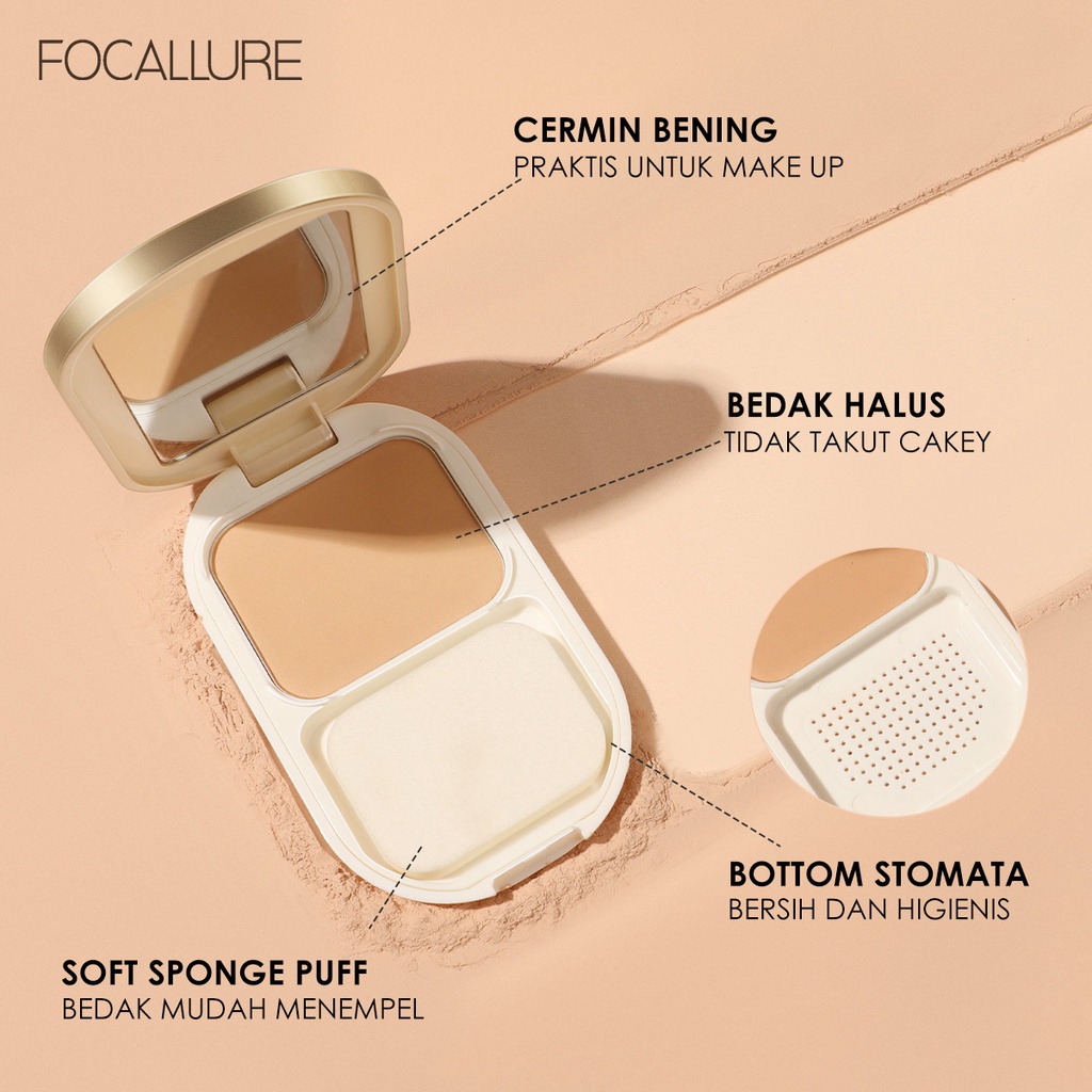 FOCALLURE #GoldenAge Poreless Bedak Padat Compact Powder Waterproof Matte Pressed Powder