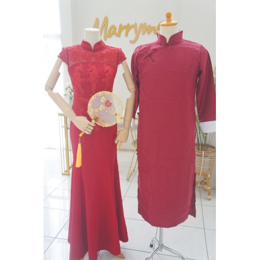 sewa sangjit engagement gown cheongsam laki cowo - wine