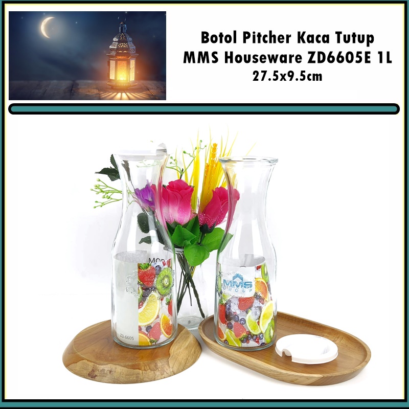 UTL024P Botol Pitcher Kaca Tutup Vase Bunga Kaca MMS ZD6605E 1L