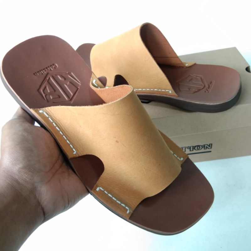 Sandal slop pria kulit asli santai