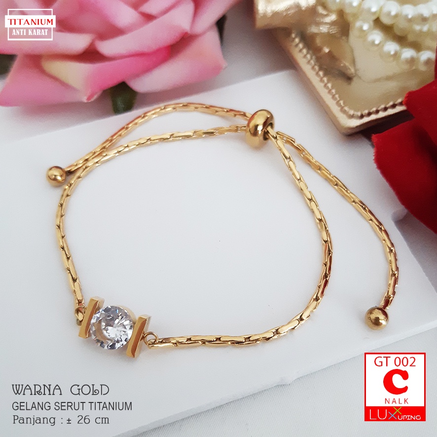 GT 002 Gelang Serut Titanium Kupu Cantik Premium  Gelang Stainless Steel Anti Karat Perhiasan Imitasi Anti Karat Selamanya Gelang Stainless Mas Gold Rose Gold Gelang Kupu  Luxx Xuping