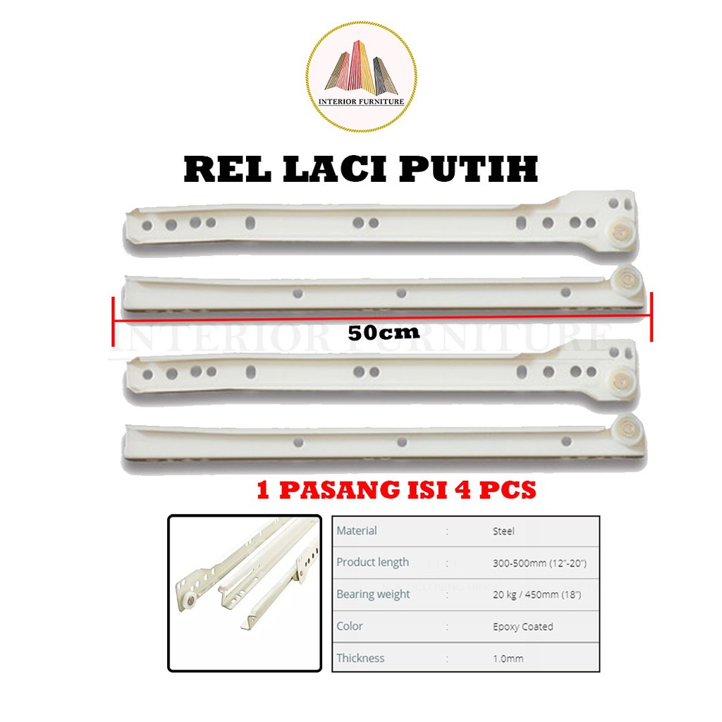 Rel Laci Roda Singel Track Putih 50 cm... FREE SEKRUP