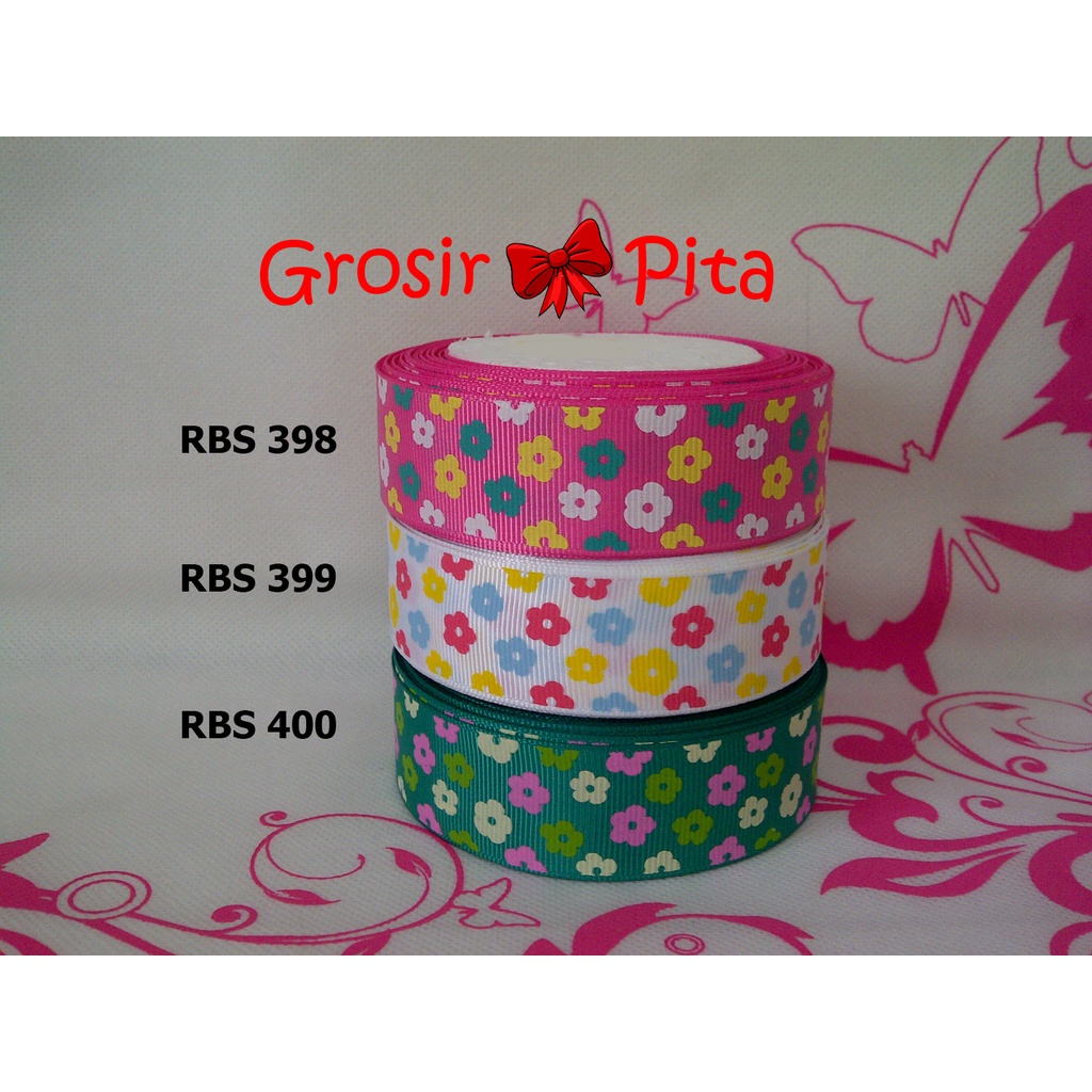 

(25 yard) Pita Grosgrain Motif Bunga RBS 398,399,400 | Toko Bahan Craft | Grosir Pita