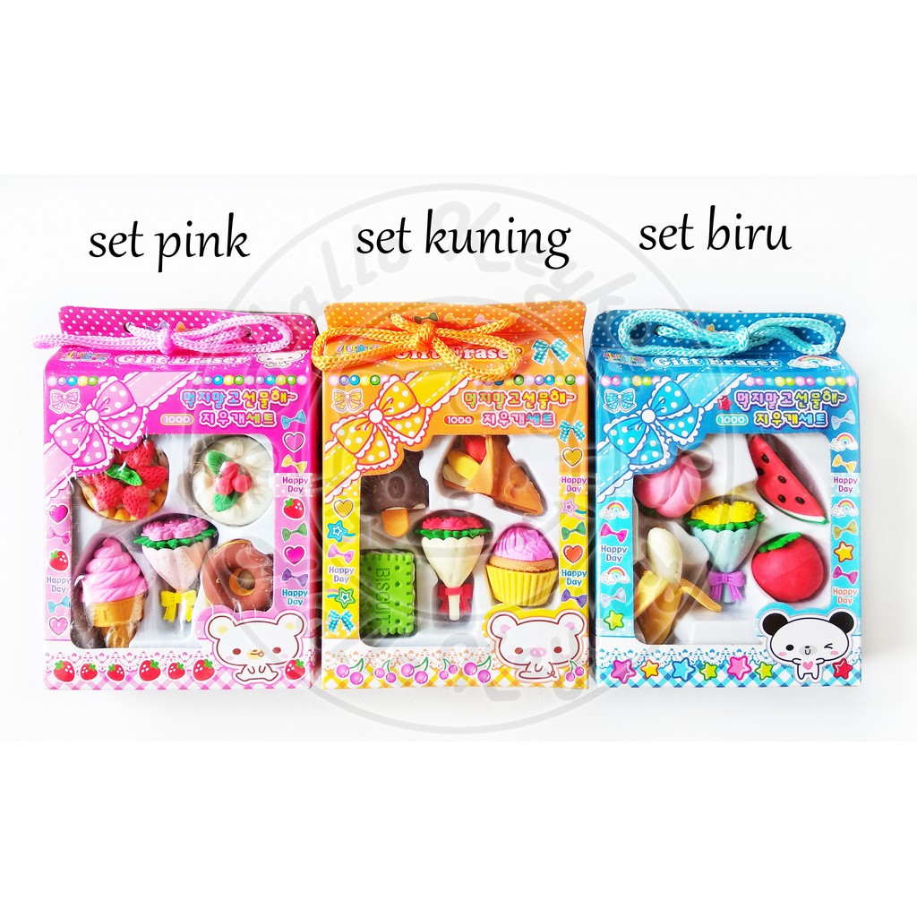 

set penghapus gift set bentuk makanan bunga