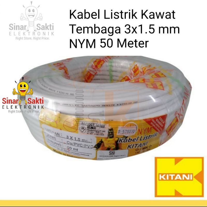 Kabel Listrik Kawat Tembaga 3x1.5 mm NYM Kitani 3 x 1.5 1,5 50m SNI