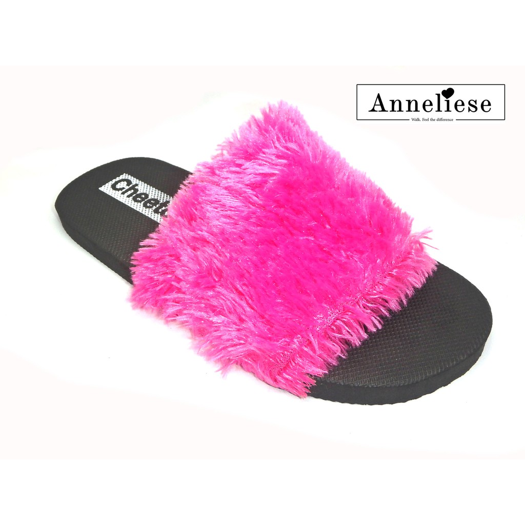 Anneliese sandal  pompom selop bulu  wanita elmo Shopee 