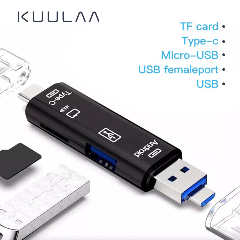 

KUULAA Adapter Card Reader 5 in 1 USB 3.0 Tipe C Micro SD TF untuk Laptop