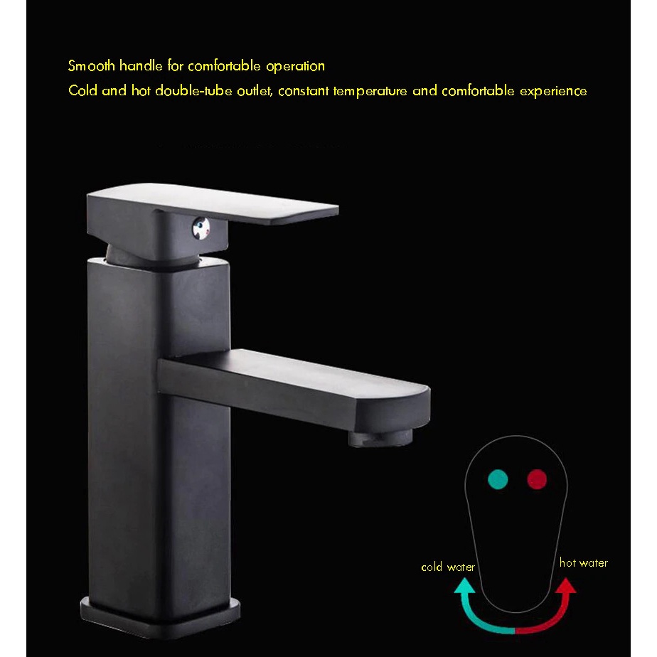 Kran Keran Air Black Square Bathroom Premium Wastafel Faucet Mixer Tap - Black Hot and cold Panas Dingin dual Air