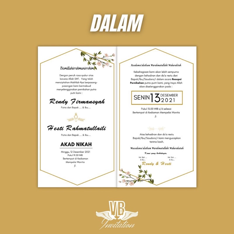 Undangan Pernikahan elegant,  Ngunduh Mantu, Minimalis, Murah, Terbaru, Simpel Ukuran 13x20