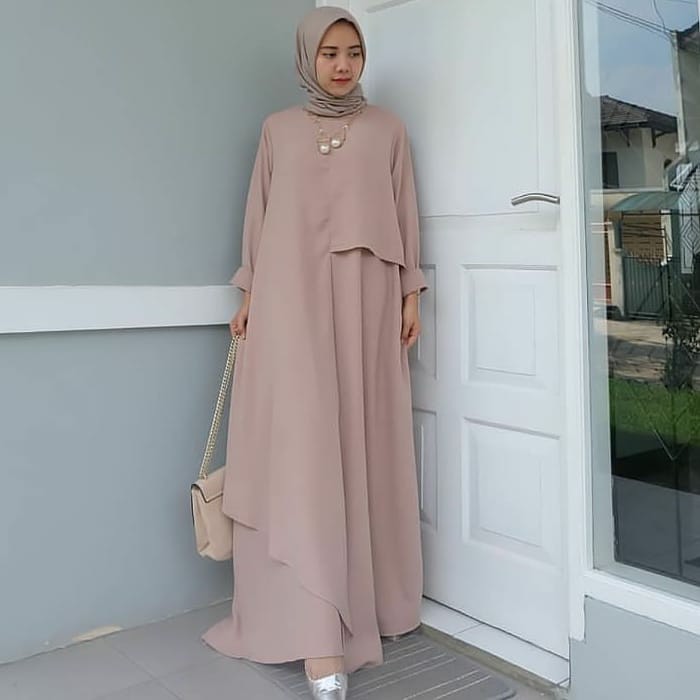 GAMIS SYARI ANNAJAH CAPUCCINO 900GR 110 140 ALLSIZE GAMIS SYARI BUSUI CADAR CREPE HQ POLOS MURAH I.