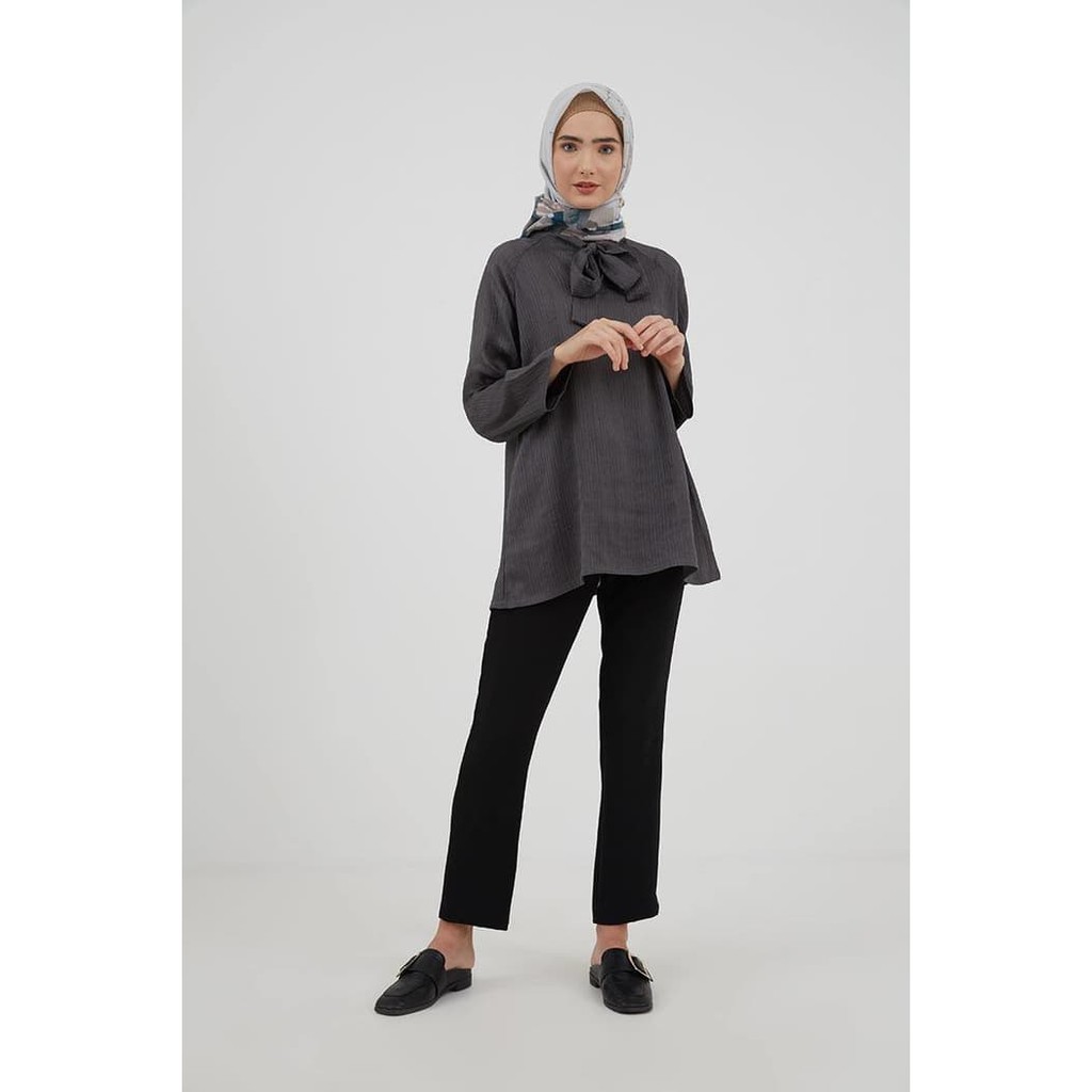 Hijabenka Blouse Wanita Loudila Top Pleated Grey