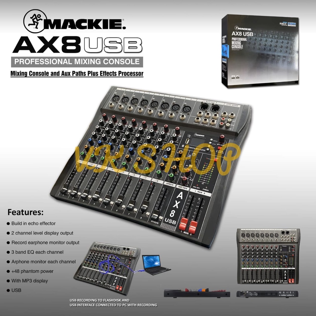MIXER AUDIO MACKIE AX8USB 8 CHANNEL MACKIE AX8 USB MACKIE AX 8-USB