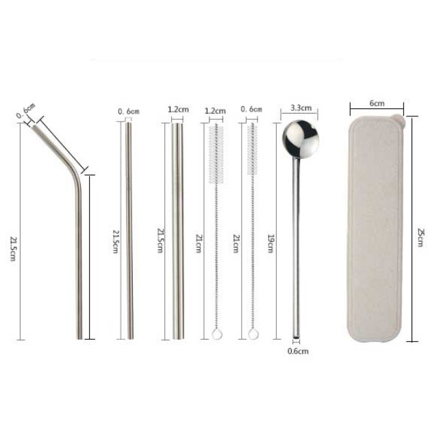 Set Sedotan Stainless Steel 7 in 1 / Stainless Steel Straw 7 in 1 / Sedotan Stainless Premium 7in1