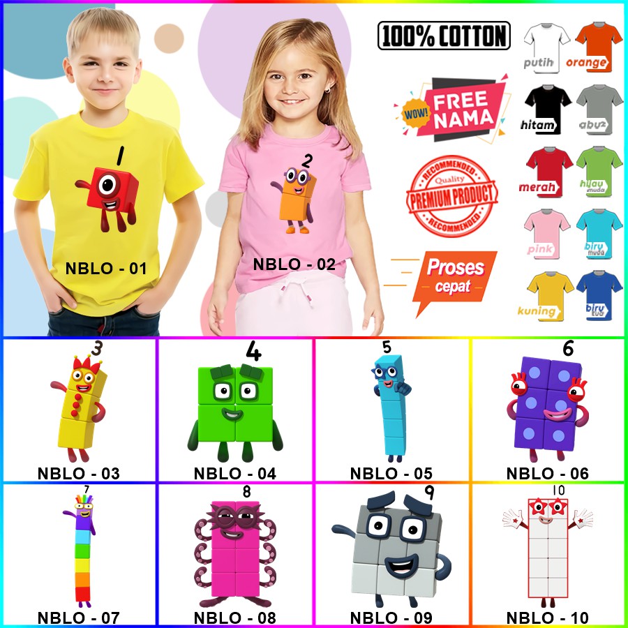 Baju Kaos ANAK DAN DEWASA NUMBER BLOCKS NUMBER BLOCK COUPLE (FREE NAMA)