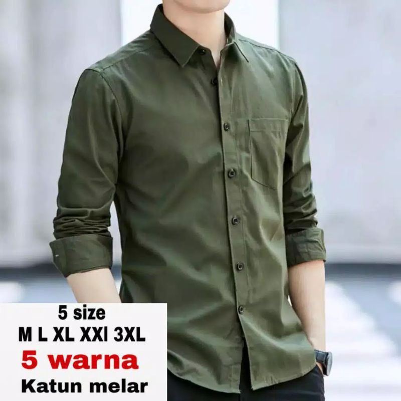 kemeja pria bigg size polos lengan panjang premium bisa cod casual