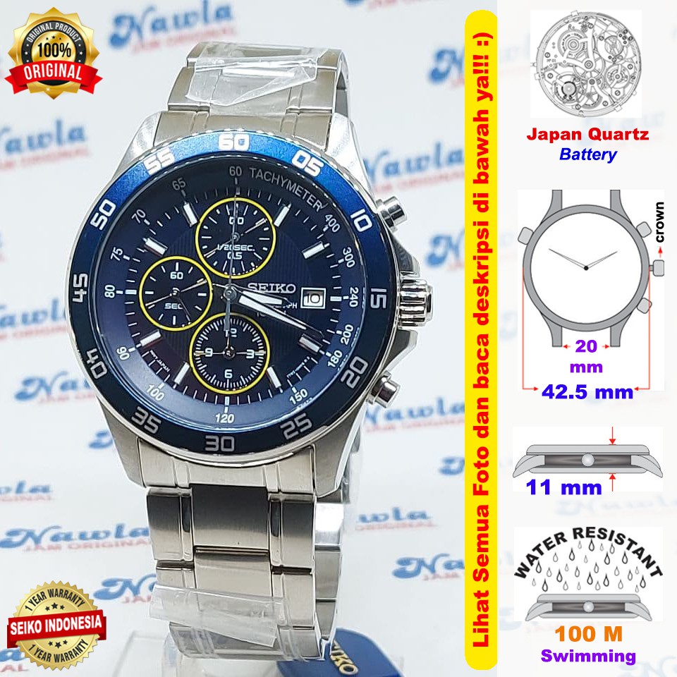 Seiko Quartz SNDA73P1 Chronograph Blue Bezel | Jam Tangan Pria SNDA73