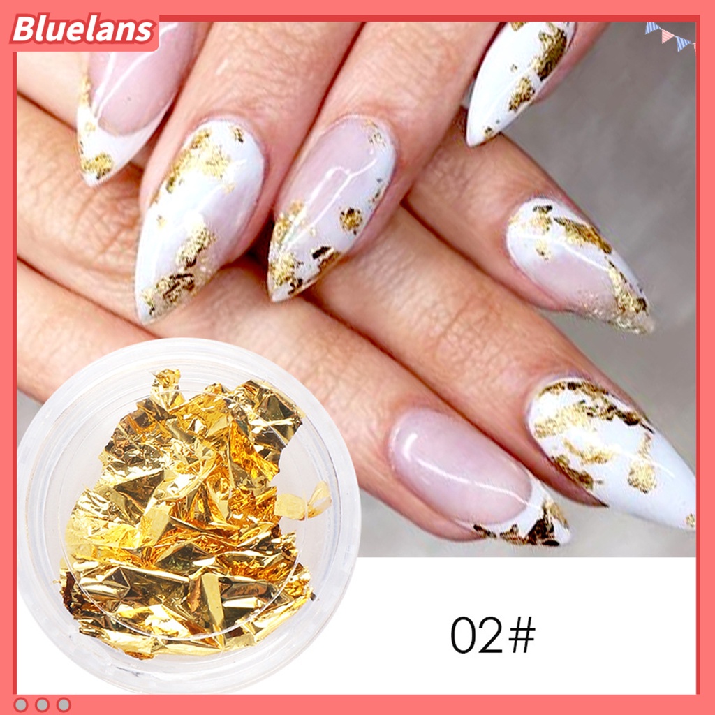 Bluelans Stiker Nail Art Bahan Foil Warna Emas Silver Untuk Dekorasi Manicure Wanita