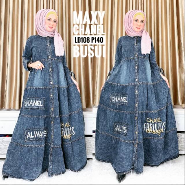 Gamis jeans bordir Chanel