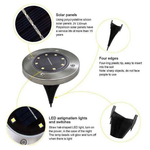 Lampu Tanam LED Solar Outdoor 8 LED Waterproof Lampu Hias Taman Lampuhias Cantik Keren Murah