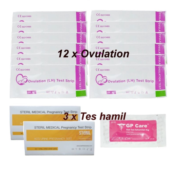 Paket 12 X ovulation + 3 Tes hamil Ovulation test / 12 LH + 2 TP +1 GP care pink