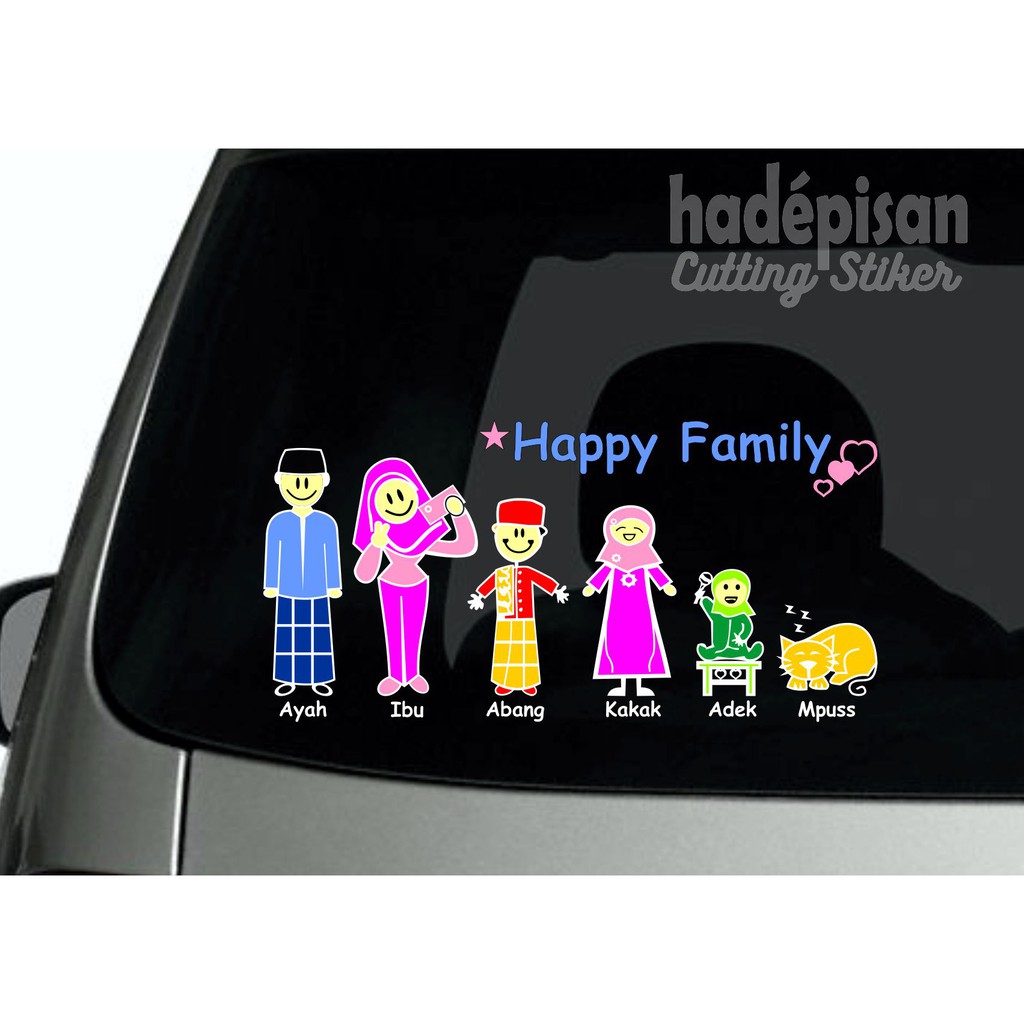 STIKER MOBIL CUTTING STICKER KACA BELAKANG MOBIL HAPPY FAMILY WARNA