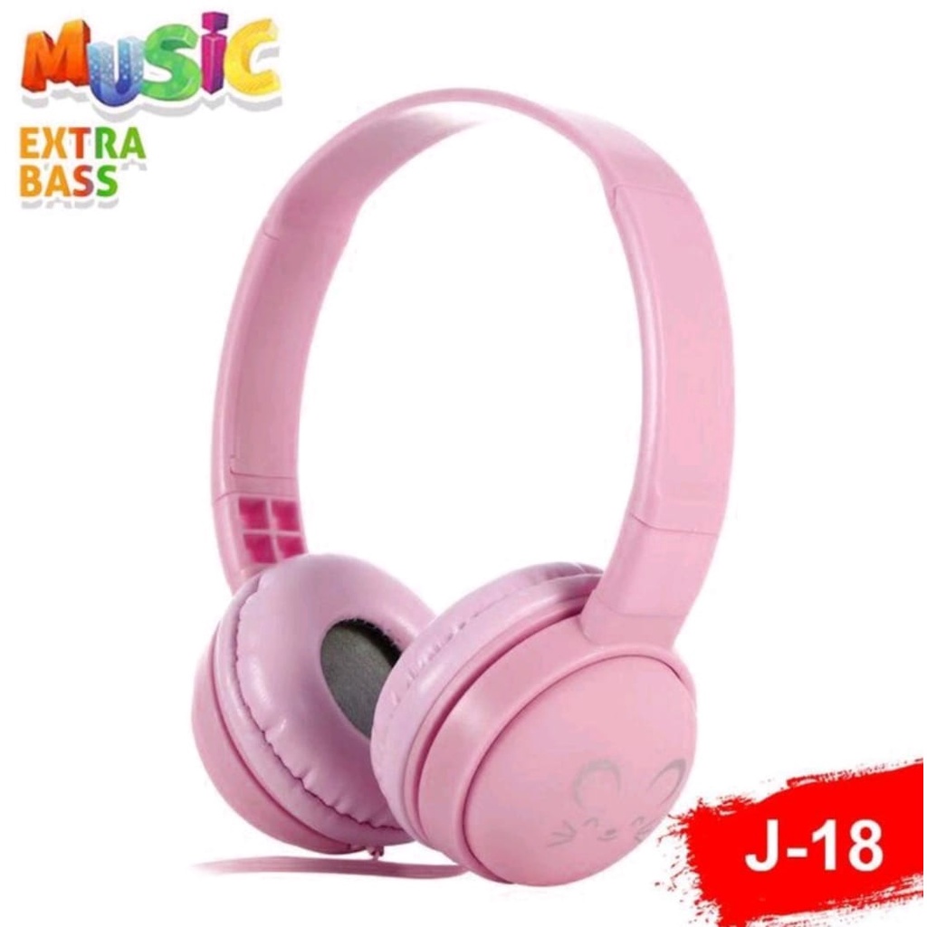 Headset-Headphone-Earphone Macaron J18 Stereo Extra Bass-Full Bass-Headset Gaming-Headset Trendy Motif Lucu j18 Macaron