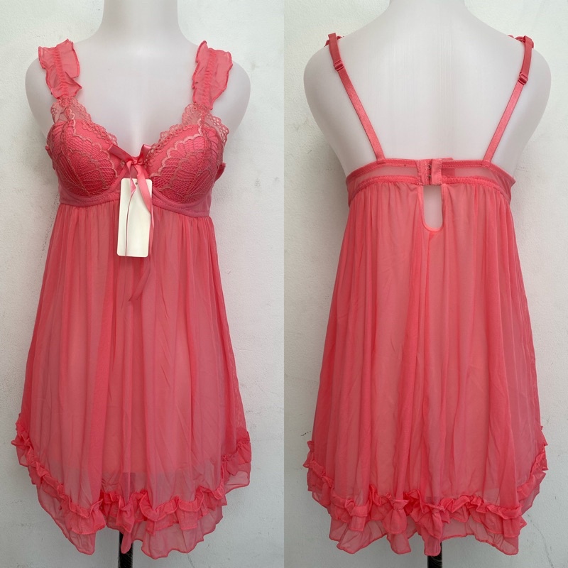 Lingerie sexy lingerie cup bra push up baju tidur sexy lingerie wanita / Sleepwear lingerie baju sexy wanita 93-Pink