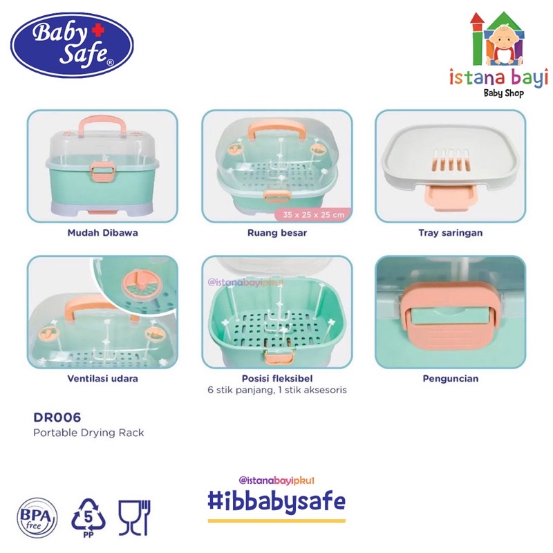 Baby Safe Rak Botol Susu - Baby safe DR006 Portable Drying Rack Rak Pengering Botol Susu Bayi