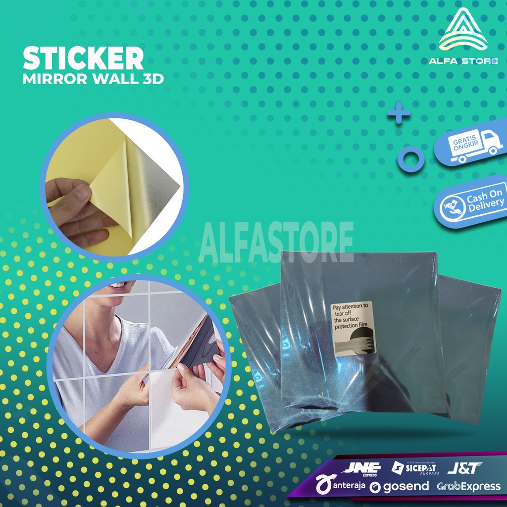 Mirror Wall Sticker 3D Stiker Dinding Cermin Model Kotak 9 pcs