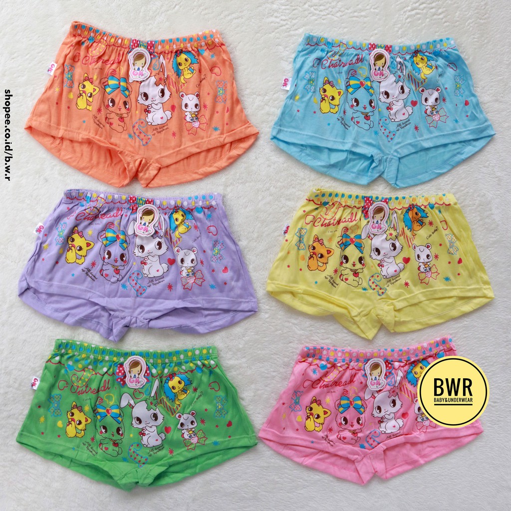 [6 pcs ] Boxer Anak Perempuan | Celana Boxer GN W 316 [III A3-C3] Boxer Warna