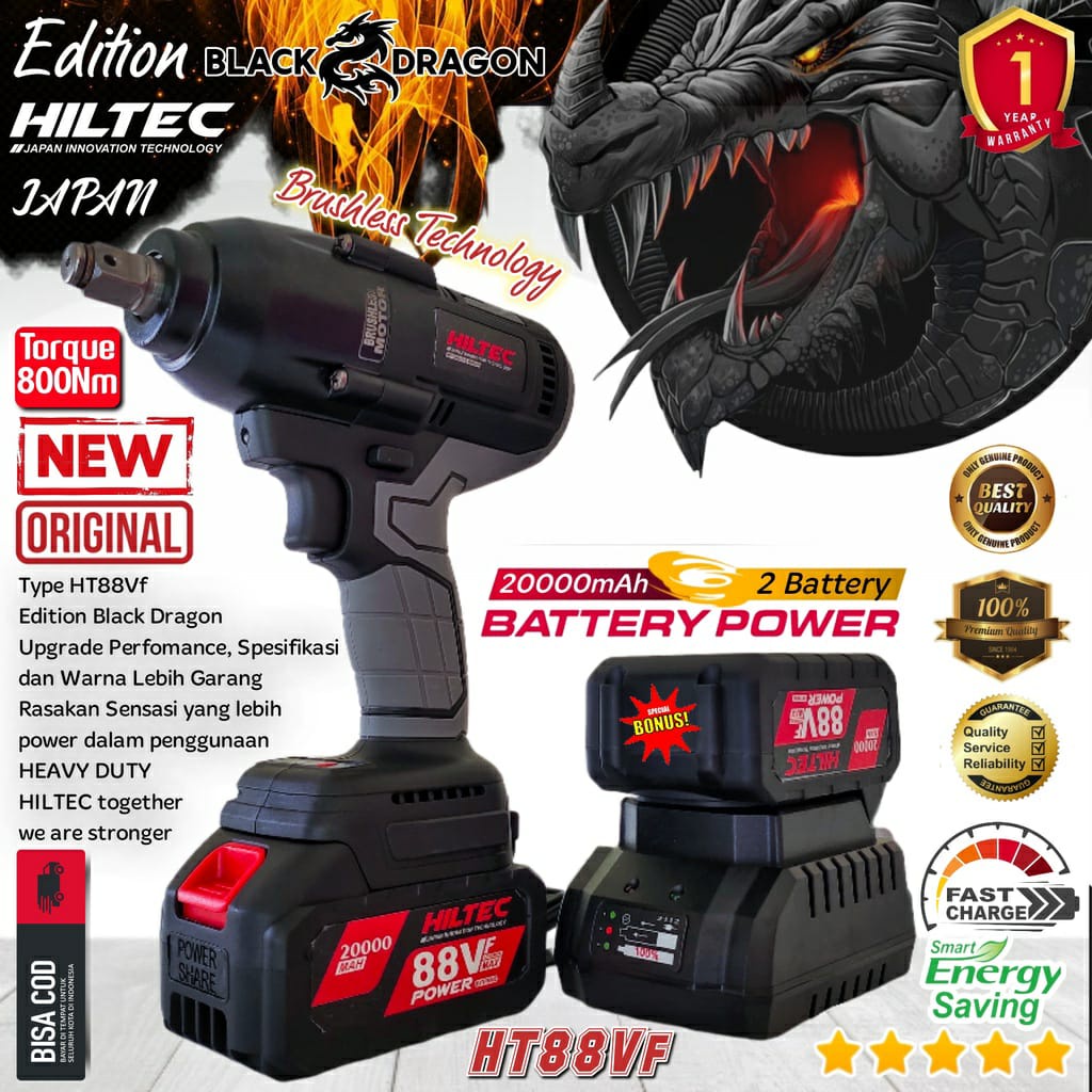 TERKUAT mesin buka baut mobil cordless Impact wrench baterai 48vf hiltec japan tehnology BEST SELLER