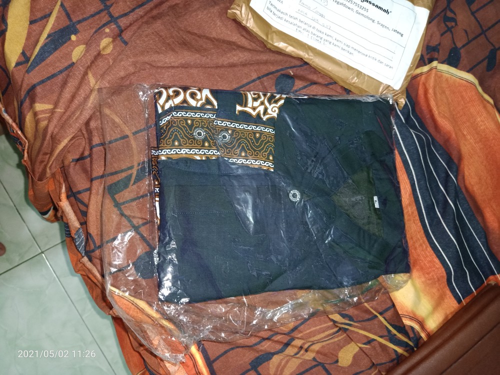 Batik Solo Modern Setelan Sarung Celana Dan Koko Tumpal Biru (navy) Full Furing