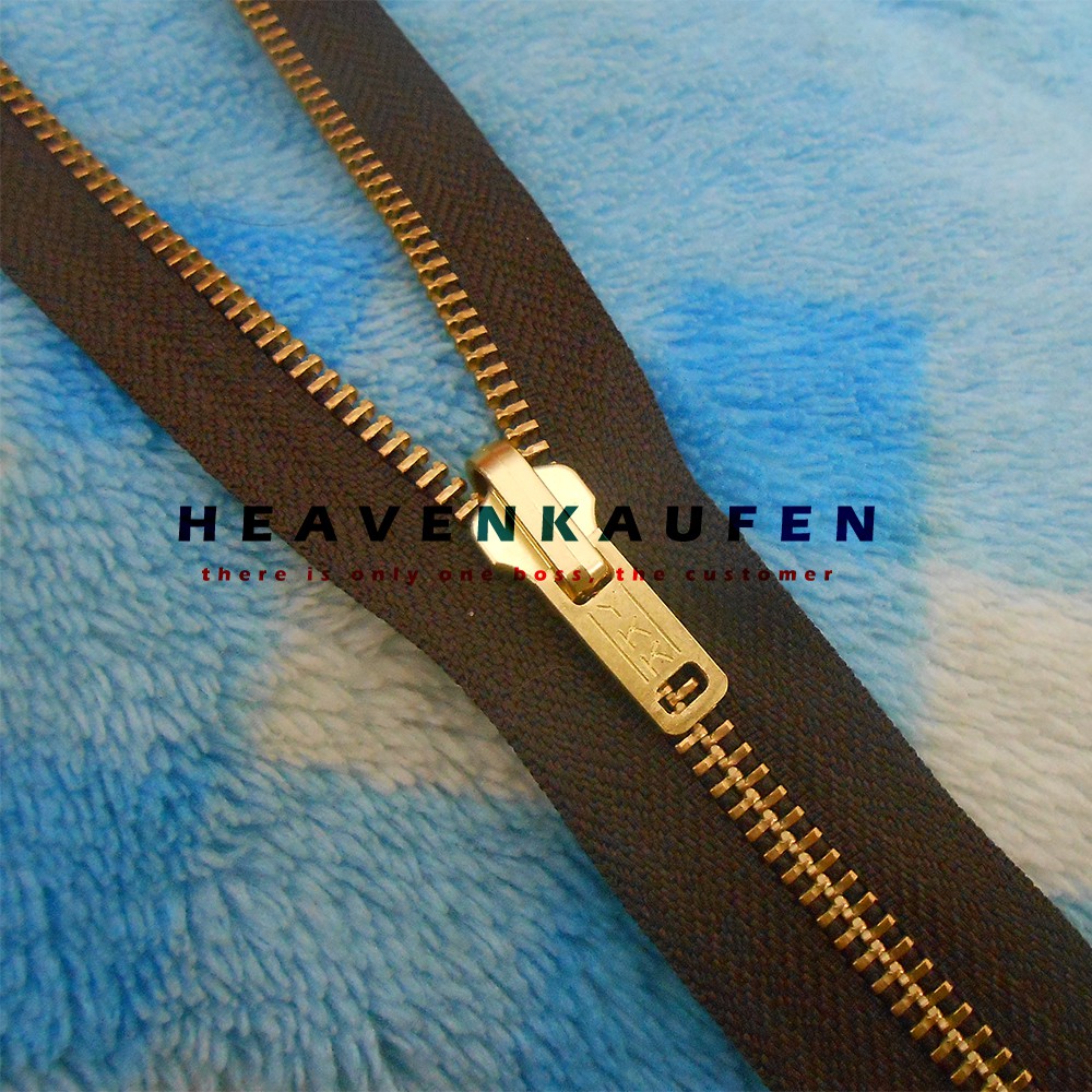 Zipper Resleting 65 cm YKK Gigi Besi Coklat - Gold / Emas Bolak Balik