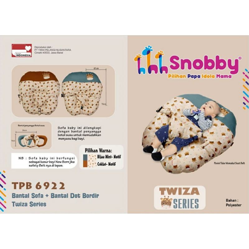 Snobby (3in1) Sofa Bayi Multifungsi + Sabuk + Bantal Dot Twiza Series | Sofa Bed Motif Twiza