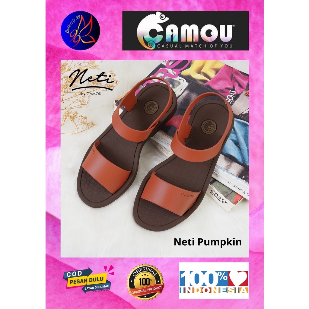 Neti Sandal Wanita Sandal Flat Sandal Original Sandal Camou  Tipe : Neti Pumpkin