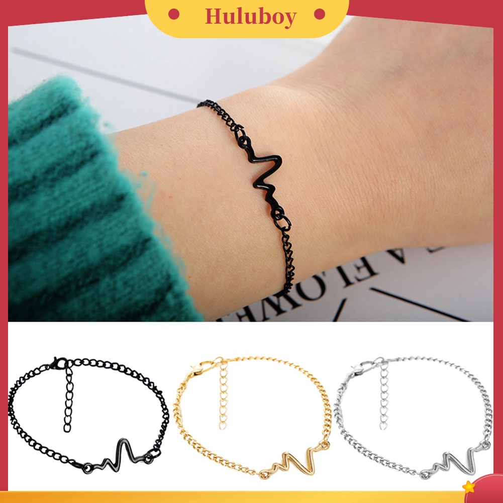 Hu Hu Hu Hu Hu Alat Bantu Pasang Kacamata♡ Gelang Tangan Rantai Adjustable Motif Elektrokardiogram Untuk Pasanganpriawanita