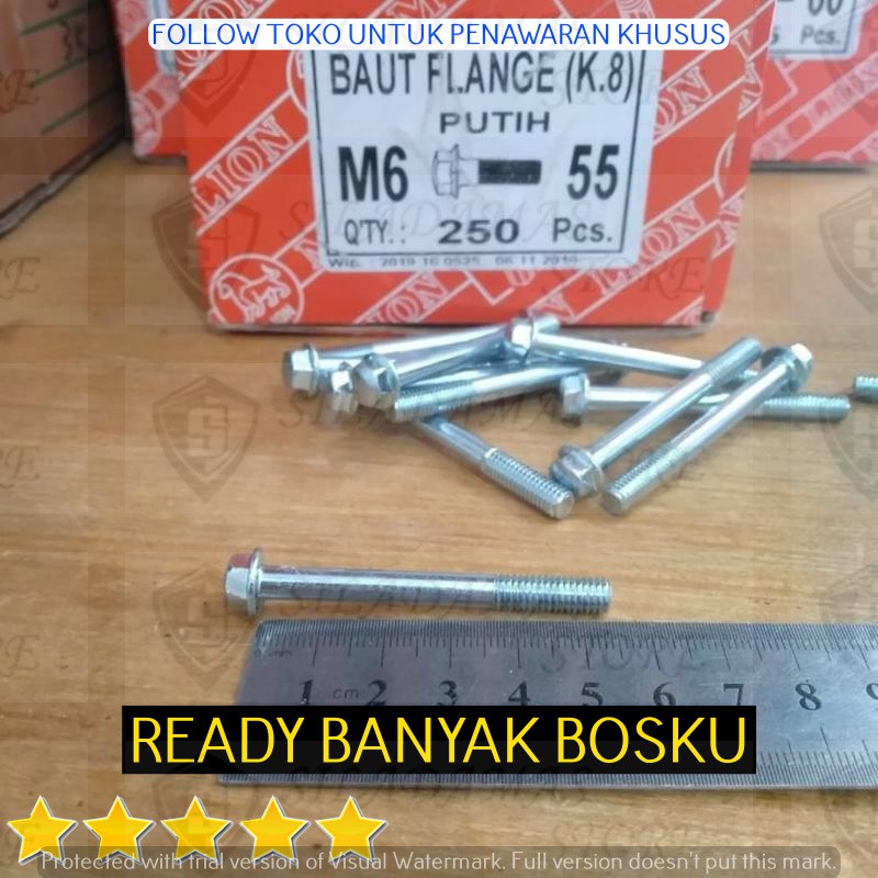 3 pcs M6x55 Kunci pas 8 Flange bolt (baut topi) putih