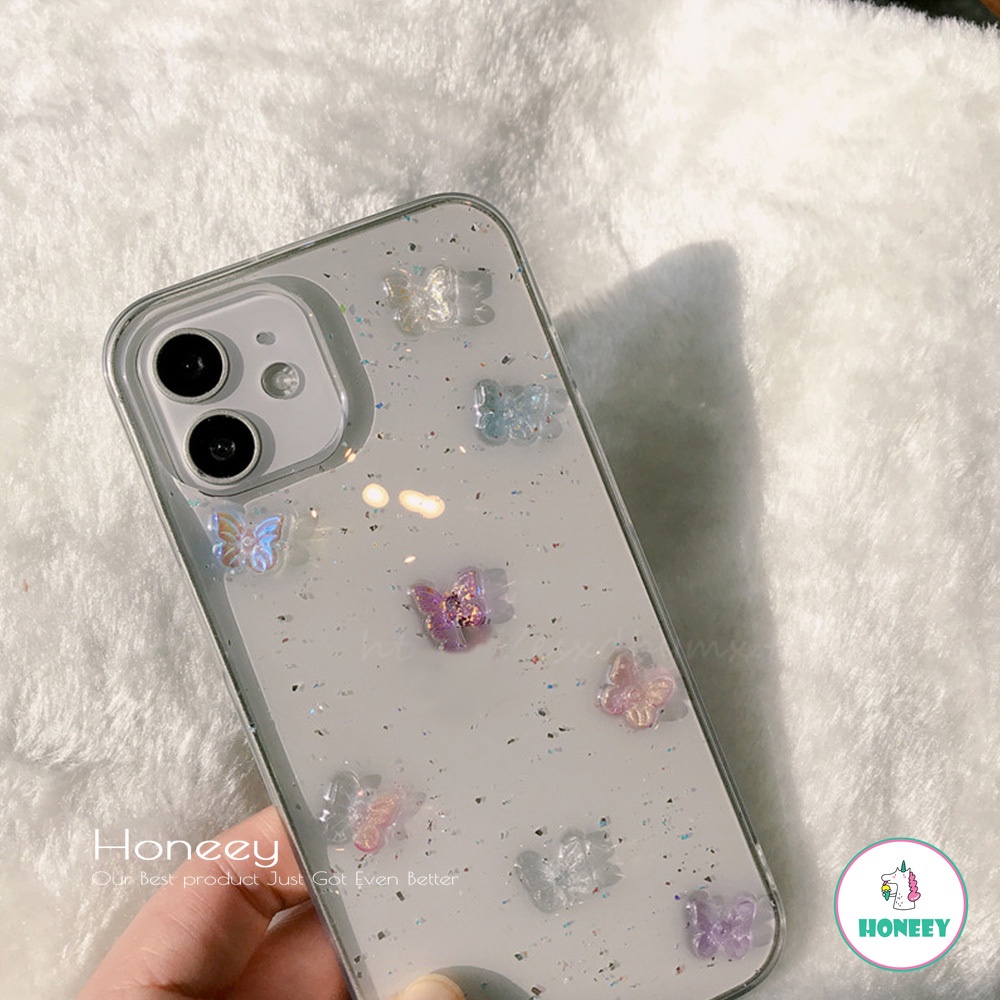 Soft Case TPU Motif Kupu-Kupu 3D Glitter Sequin Bumper Anti Slip Untuk IPhone 14 13 12 11 Pro Max X XS XR 8 7 Plus